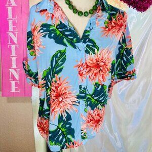 Mango Womens Top Tossed Tropical Flora Sorbet button Tank TOP Size M